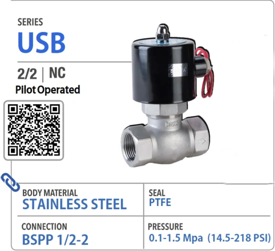 USB Series Pilot Operated Working in High Temperature 2/2 Ways Stainless Steel Steam Solenoid Valve for Power Generation Equipment