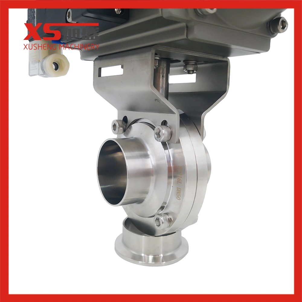 Stainless Steel Hygienic Sanitary Welded Butterfly Valve with Pneumatic Actuator Solenoid Valve Limited Switch for Food Cosmetic
